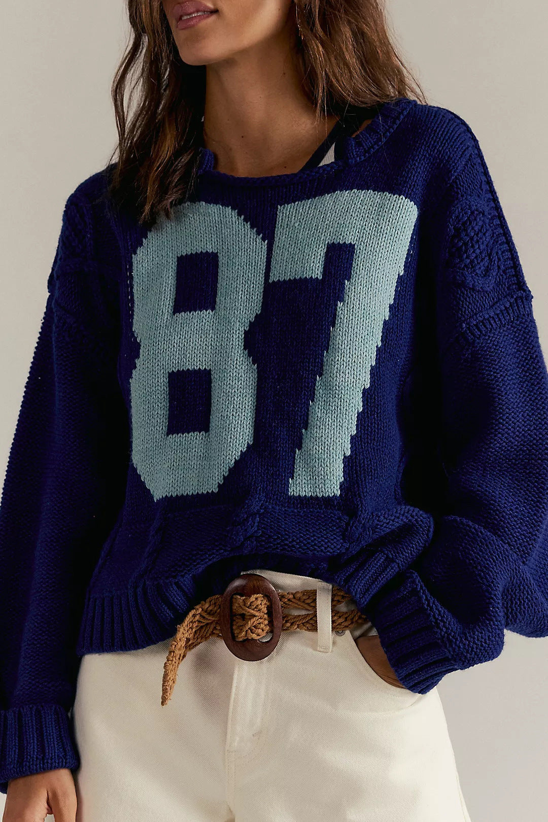 Casual Color Block Round Neck Knited Top