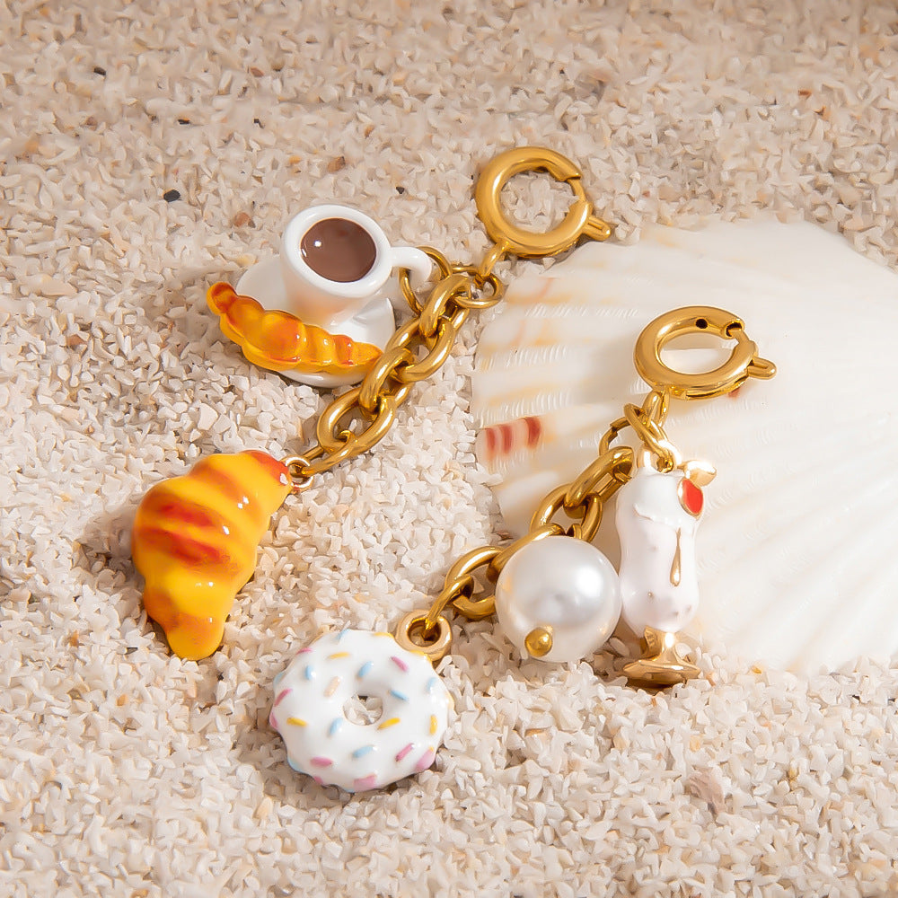 DIY Stainless Steel Coffee Cup Doughnut Charm Keychain