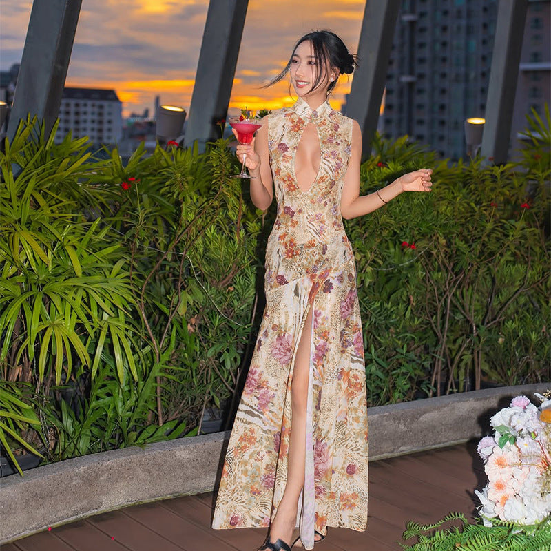 Elegant Floral Print Maxi Dress Bodycon Style