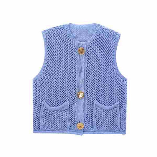 Trendy Round Neck Sleeveless Knit Top