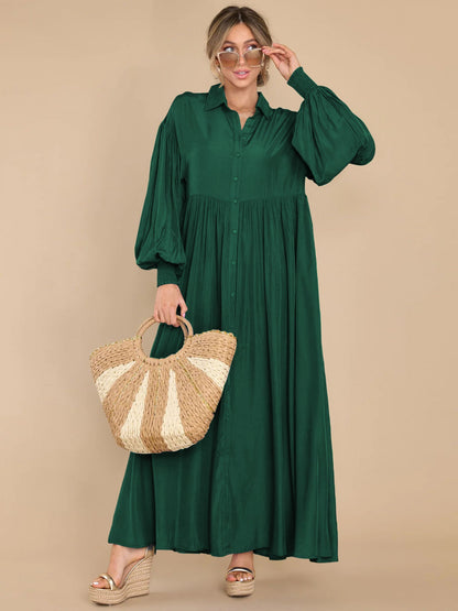 Autumn And Winter New Product Long Solid Color Dress Button Long Dress Loose Oversized Swing Skirt