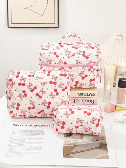 Cute Cherry Bow Print Travel Makeup Bag