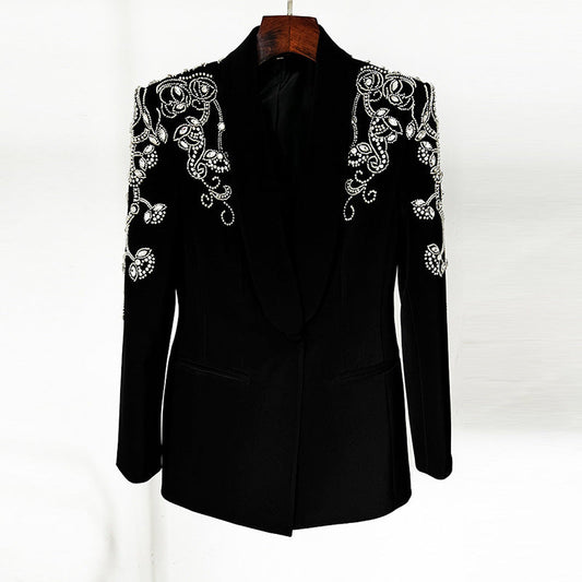 Glam Rhinestone Suit Jacket With Fish Tail Long Skirt