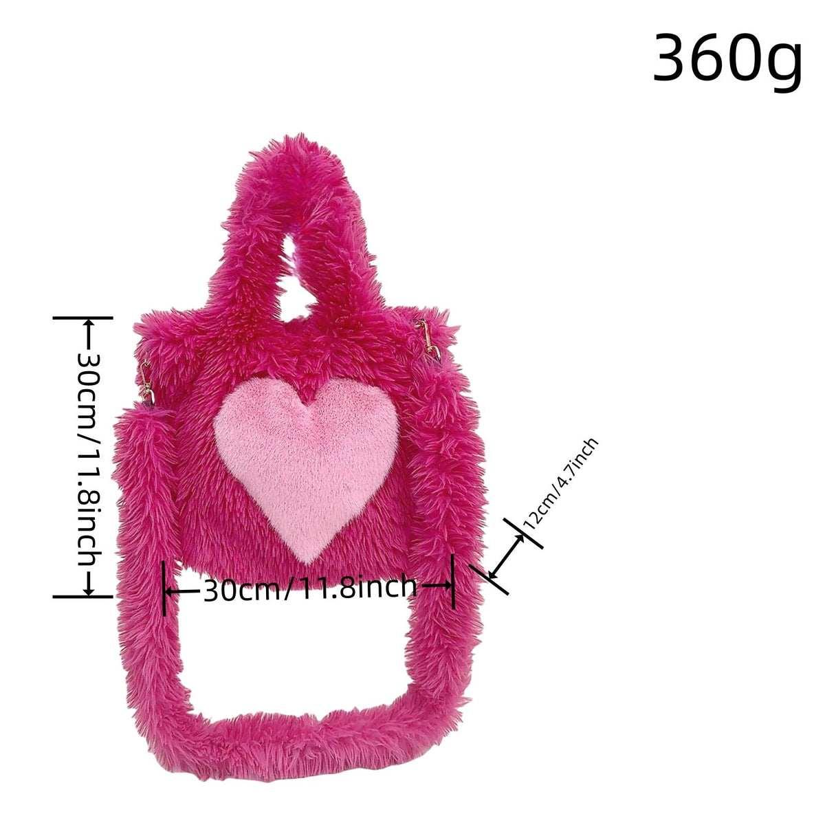 Large Capacity Fuzzy Heart Tote Shoulder Bag