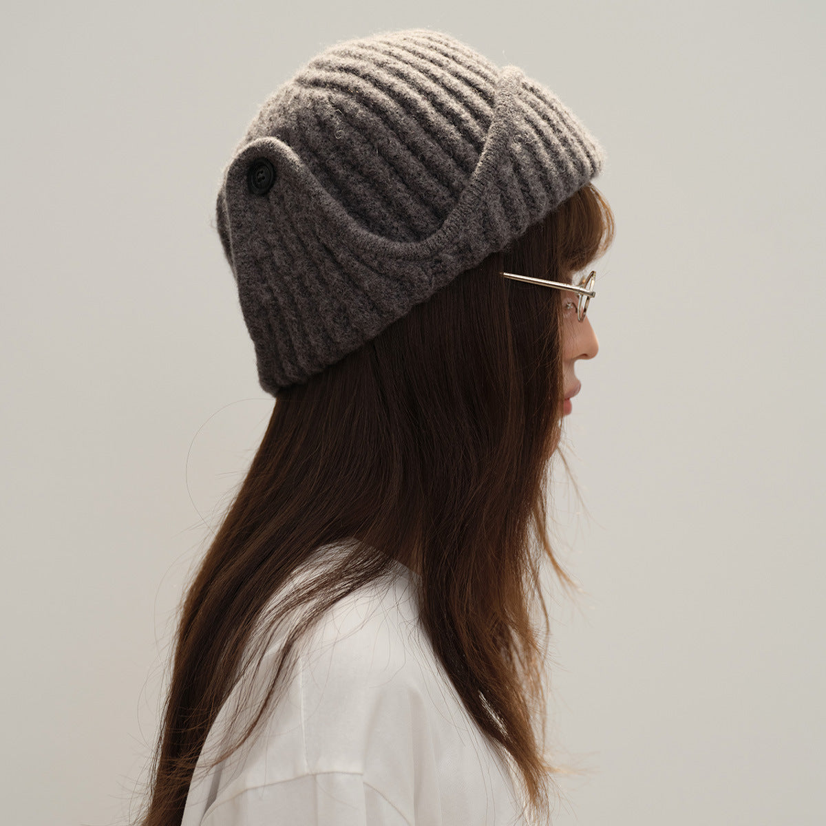 Plain Color Wool Blend Knitted Beanie Hat for Women