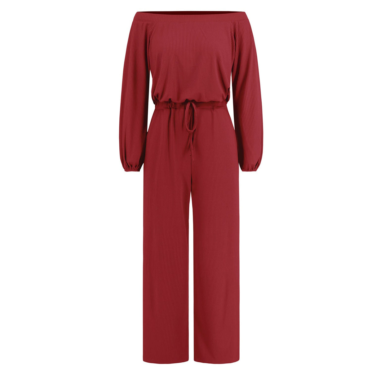Women'S Autumn And Winter New Casual One Shoulder Long Sleeved Waist Trimming Jumpsuit With Tie Up Wide Leg Pants