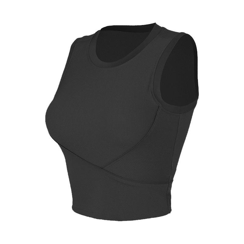Sleeveless Rib Sports Vest Women'S Running Fitness Elastic Tight-Fitting Yoga Underwear