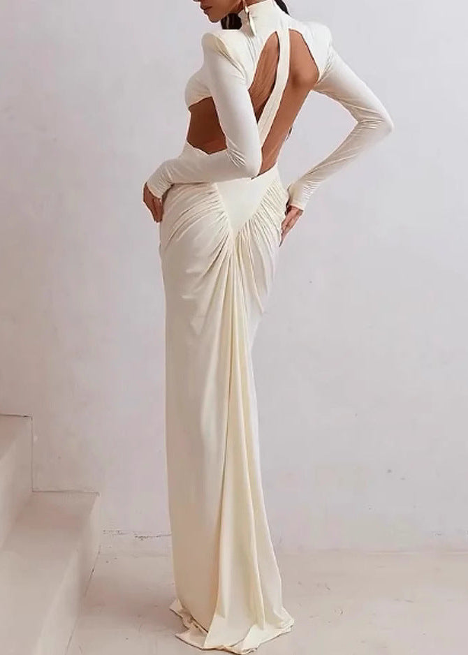 Cutout Long Sleeve Maxi Dress Soft Stretch Fabric
