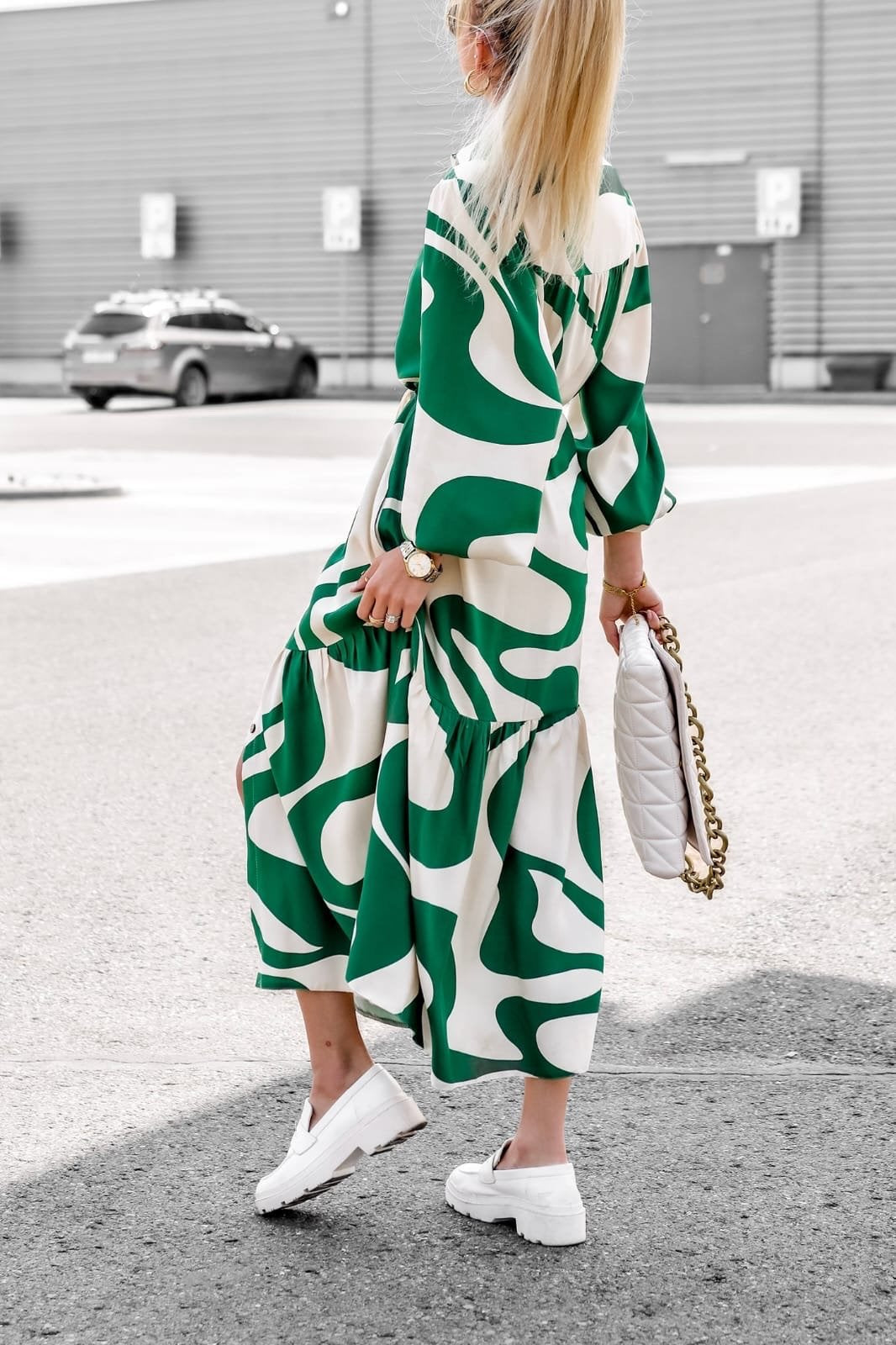 Autumn New Digital Print Lace Up Long Sleeve Shirt Loose Casual Long Dress