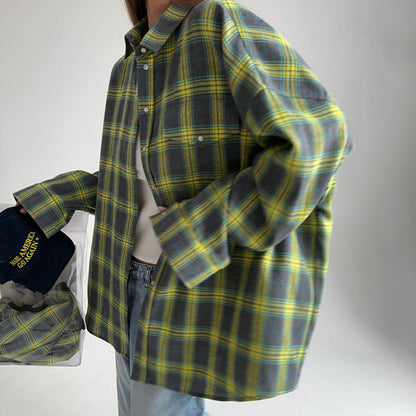 Vintage Plaid Loose Lapel Collar Top