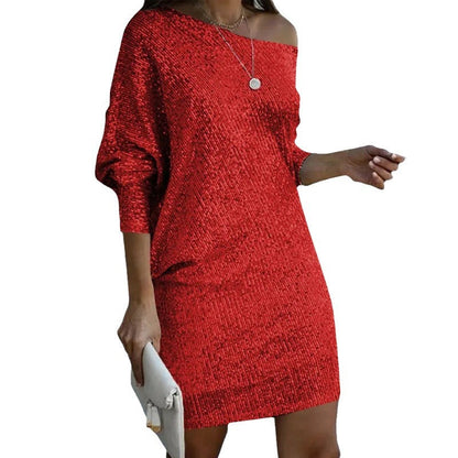 Asymmetrical Sequin Midi Dress Elegant Casual Dress