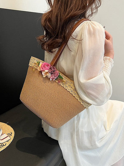 Women's Floral-Sunshine Shoulder Bag Trendy Straw Tote