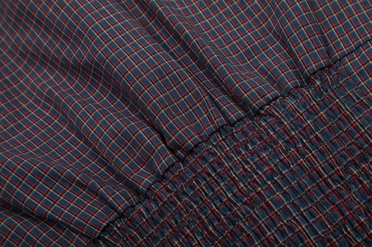 Vintage Lapel Collar Plaid Short Sleeve Top