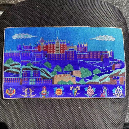 Tibetan Style Cloth Mat Embroidered With Eight Auspicious Crosses, Diamond Pestle, Bell Pestle, Tablecloth