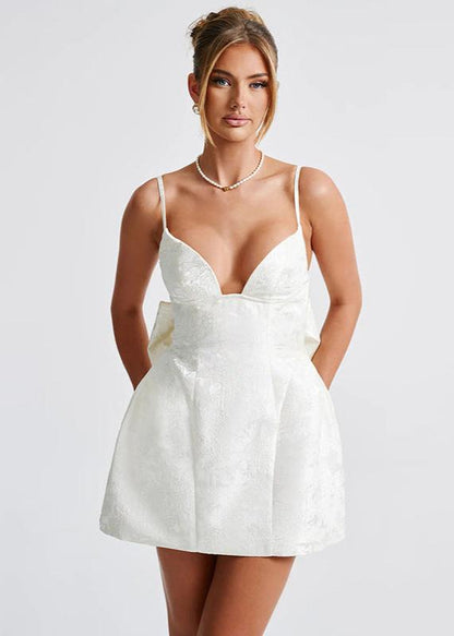 Jacquard Mini Dress With Bow Back Detail