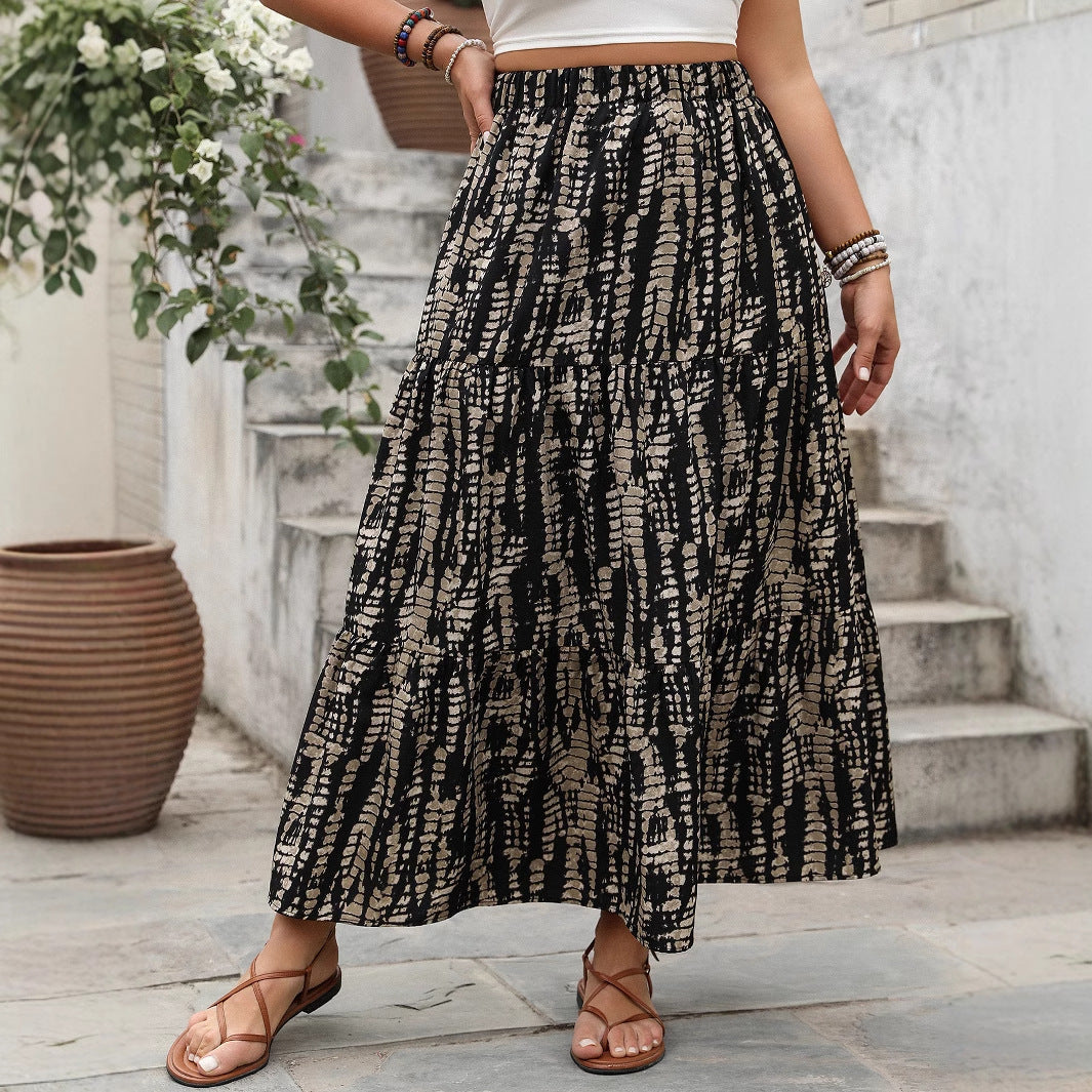 High Waist Striped Maxi Skirt Casual Chic