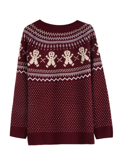 Knit Polka Dots Snowflake Pullover Sweater