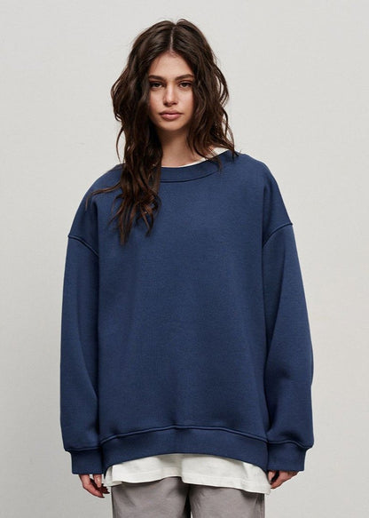 Oversized Cotton Blend Sweatshirt Navy Comfortable