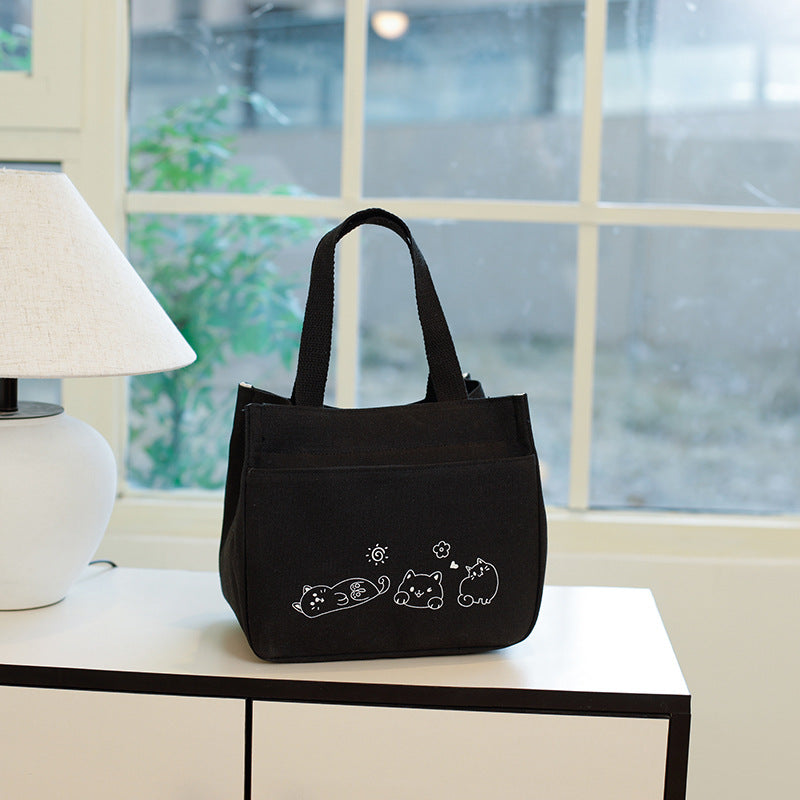 Canvas Lunch Bag With Smiley Face Casual Tote Bag