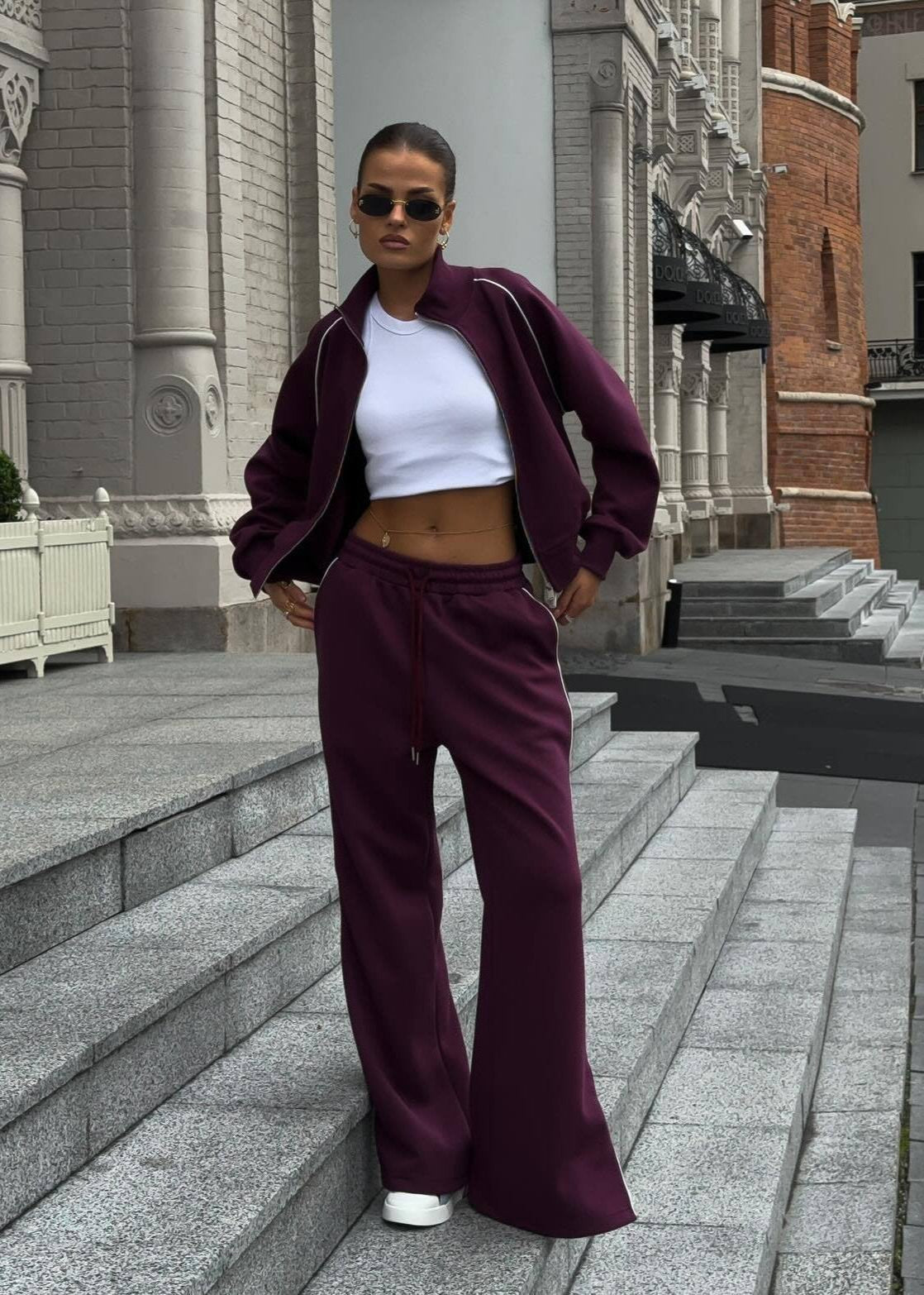 Tracksuit Set Soft Fabric Sporty Luxe Style