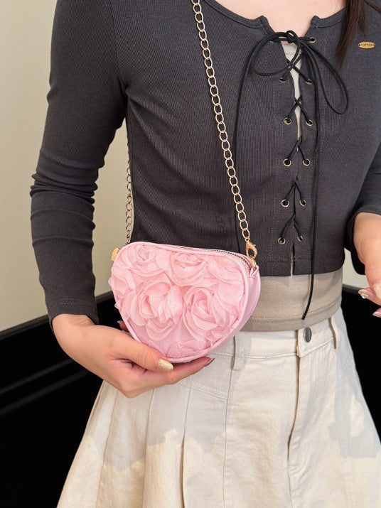 Trendy Heart-Shaped Lace Flower Crossbody Bag