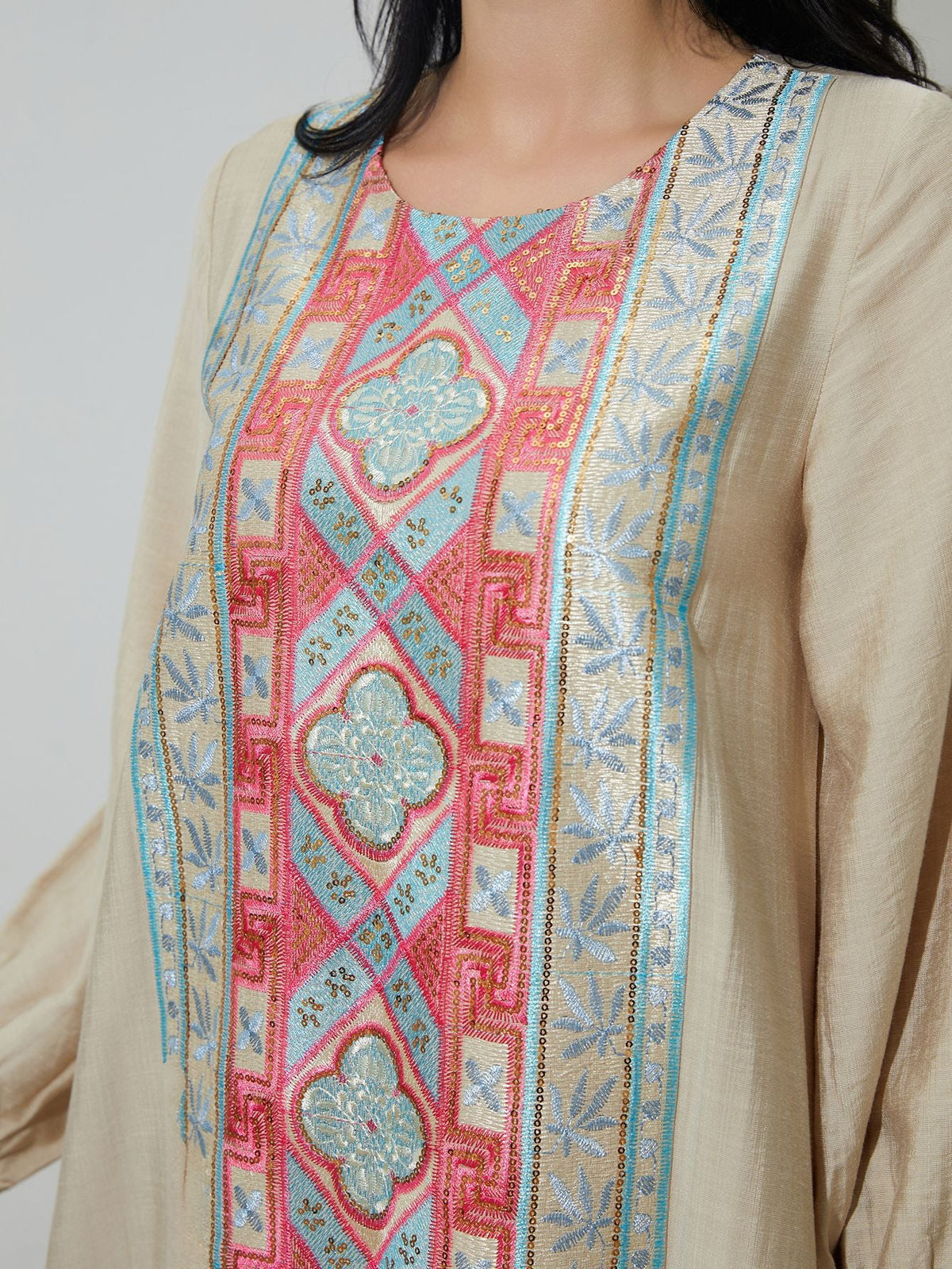 Embroidered Sequin Long Dress Elegant Muslim Gown