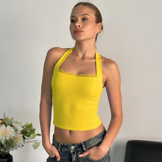 Fashionable Sexy Backless Crop Top with Ruffle Detail