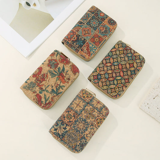 Vintage Print Card Cases Cork Wallets