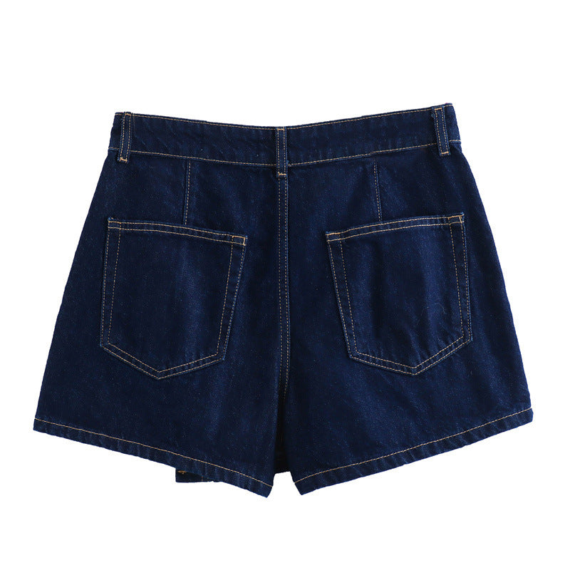 Trendy Cropped Denim Shirt and Skort Set