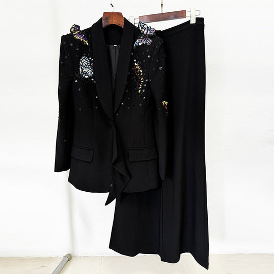 Trendy Butterfly Embellished Suit Set With Long Pants