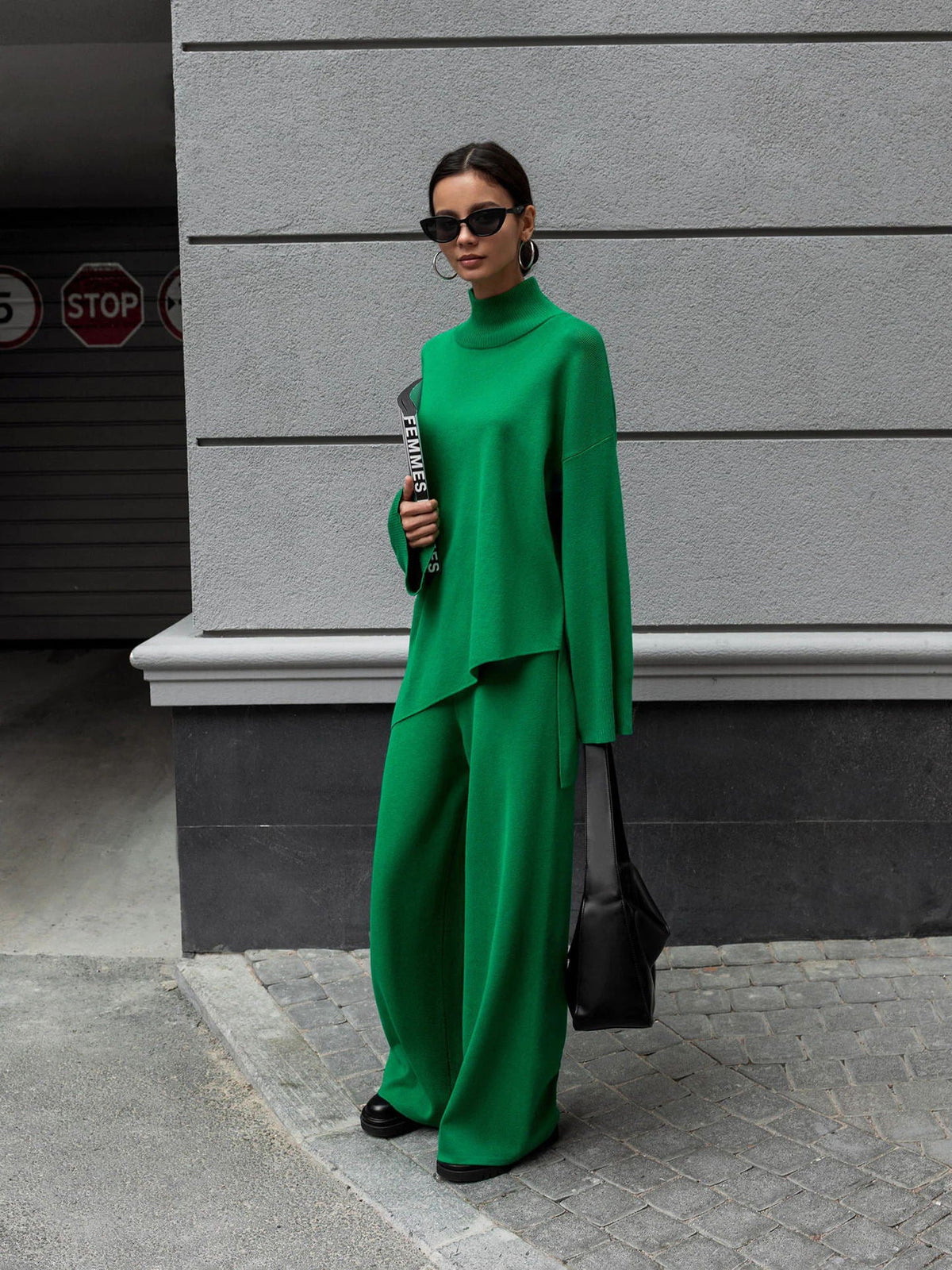 High Collar Irregular Knit Sets