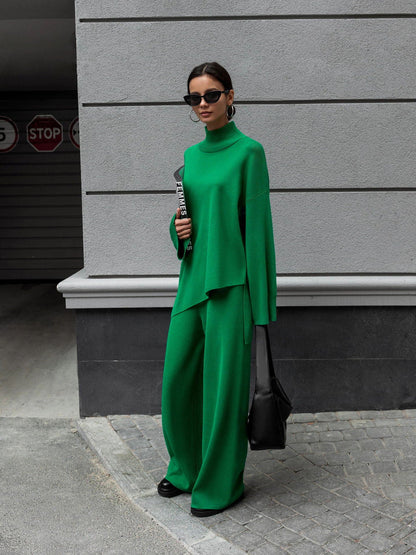 High Collar Irregular Knit Sets