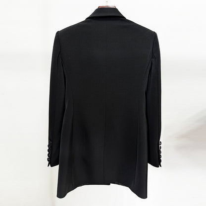 Elegant Tailored Long Blazer With Beaded Embellishments
