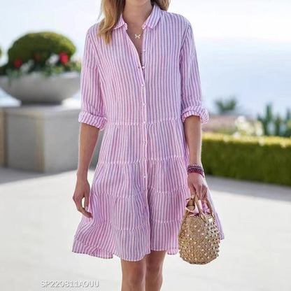 Women'S Clothing Autumn Long Sleeve Women'S Striped Shirt Dress