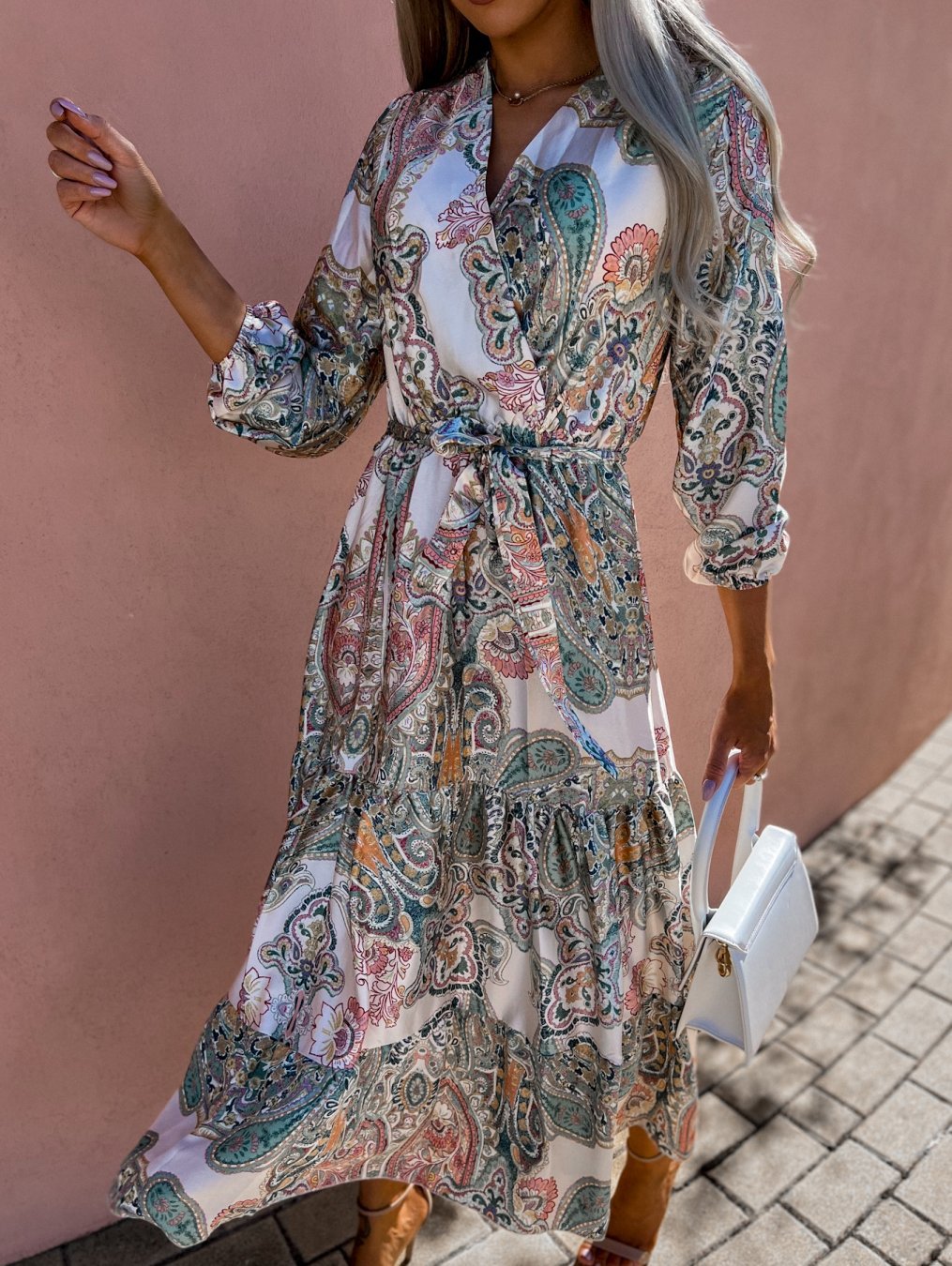 Women'S Spring New V-Neck Long Sleeve Floppy Dress
