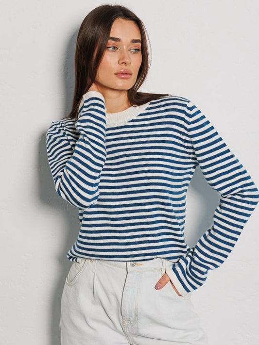 Striped Knitted Sweater Colorblock Design Comfortable Pullover