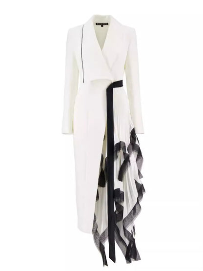 Asymmetrical Ruffle Hem Long Dress Elegant Casual Coat