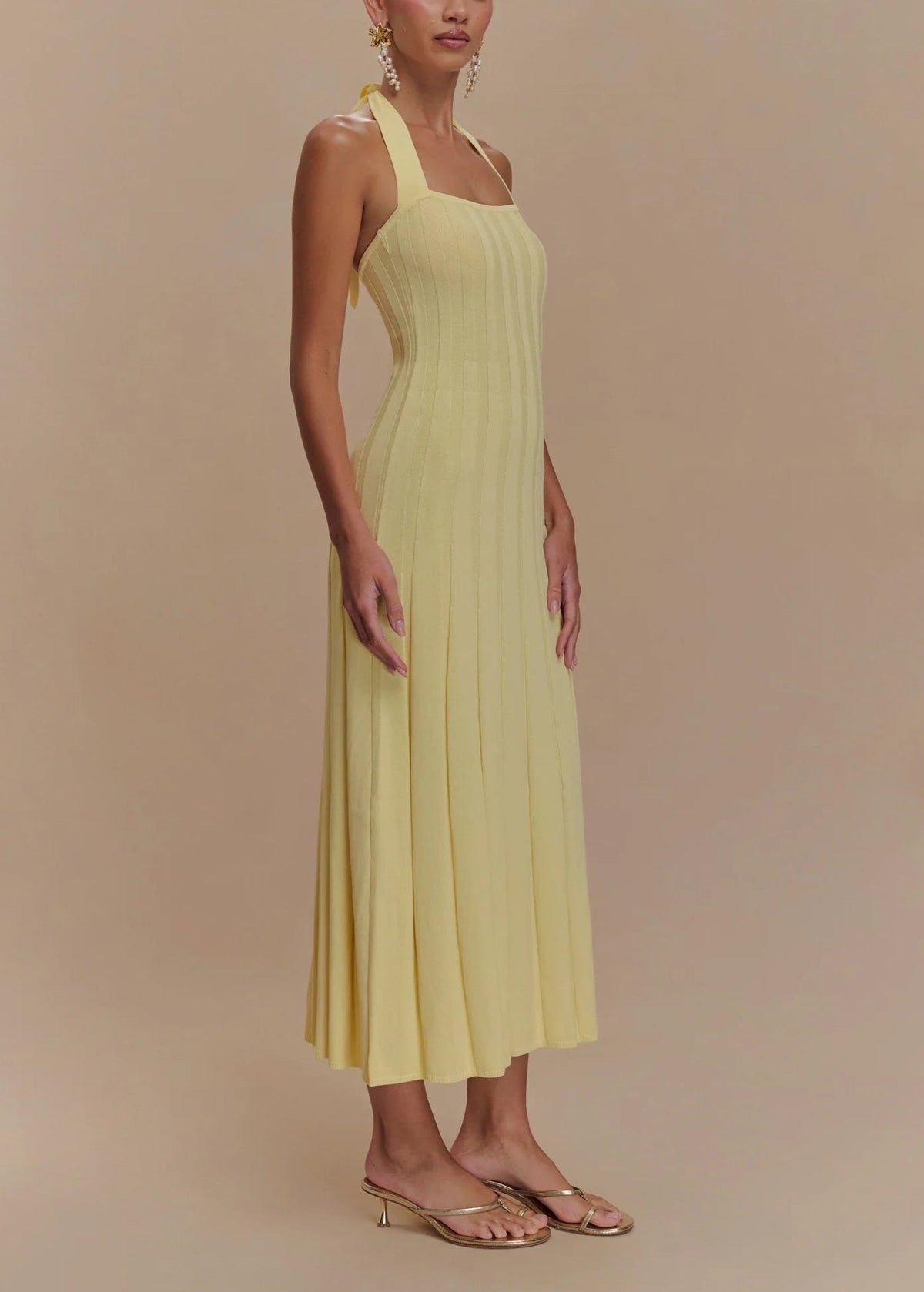 Knit Midi Dress With Halter Tie Back Detail
