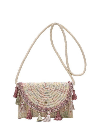 Bohemian Style Fringe Straw Crossbody Bag