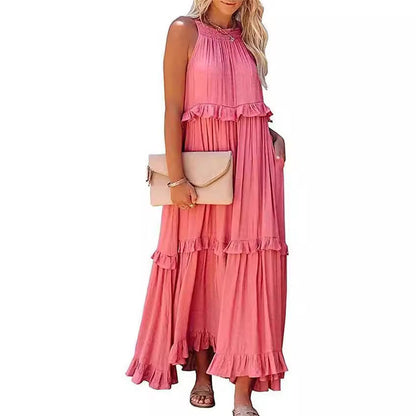 Halter Ruffle Tiered Flowy Maxi Dress