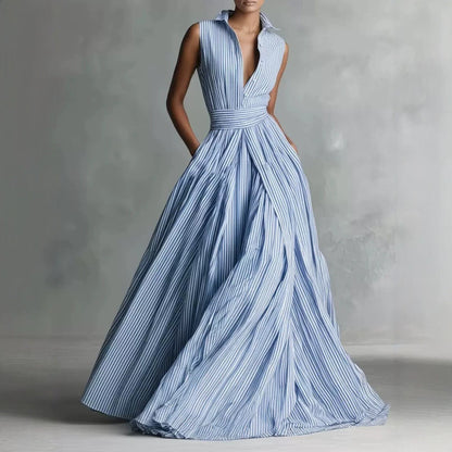 Sleeveless Striped Shirt Maxi Dress
