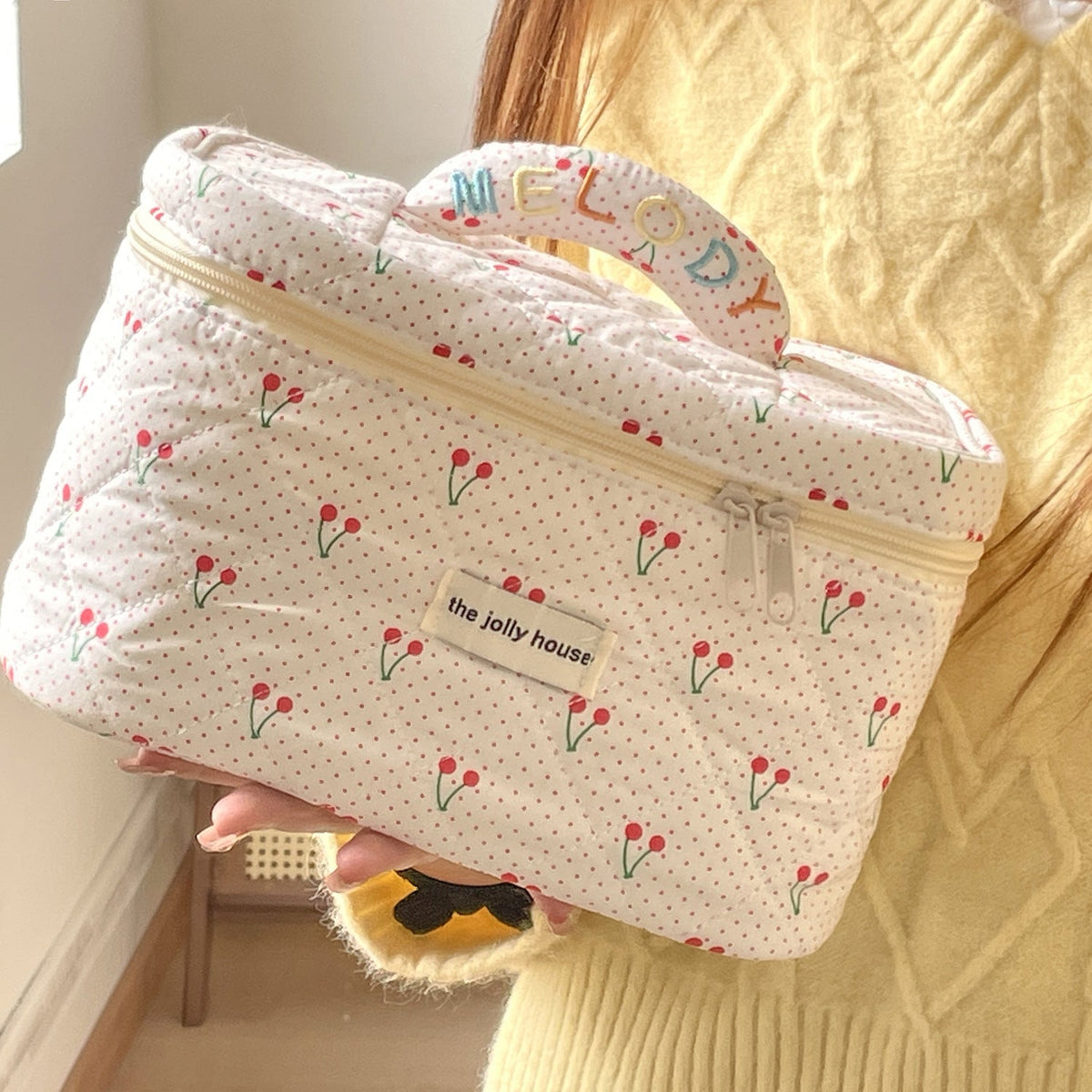 Cute Polka Dots Cherry Print Travel Makeup Bag