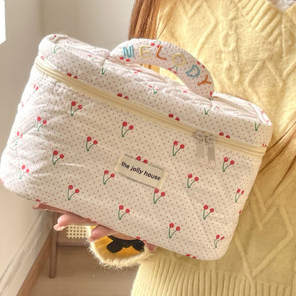 Cute Polka Dots Cherry Print Travel Makeup Bag