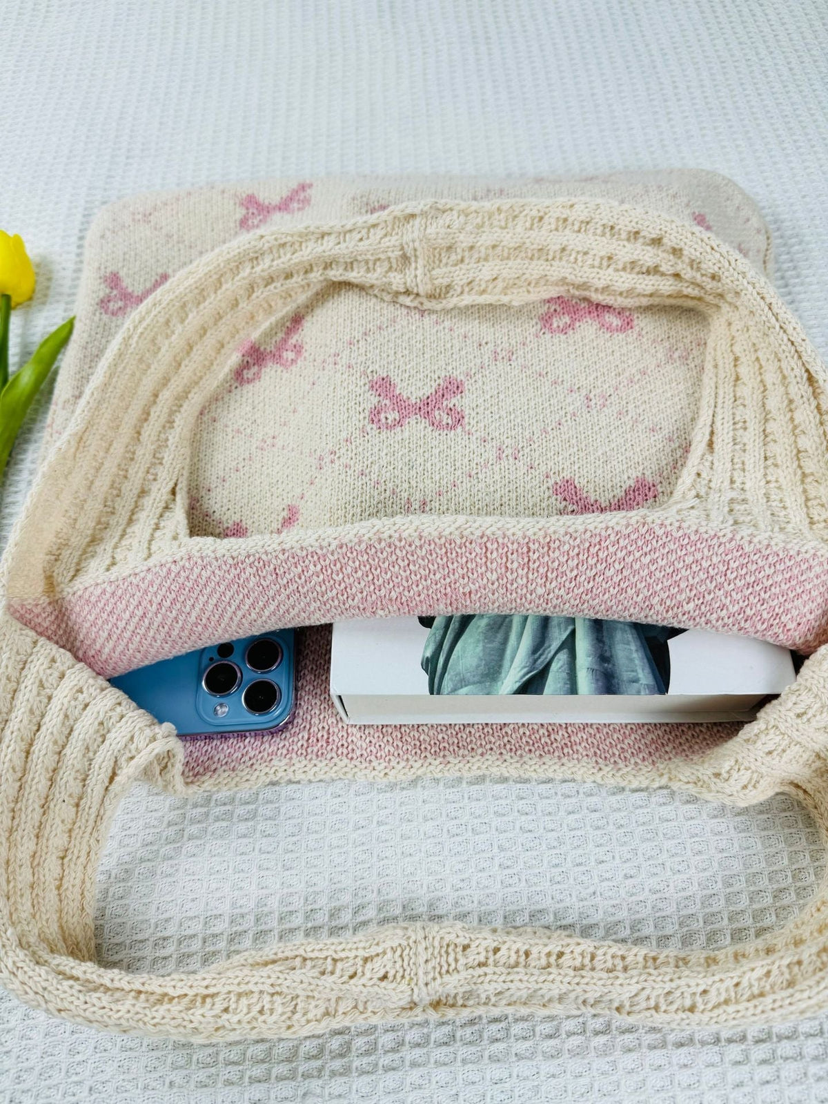 Bows Print LargeÂ Capacity Knit Shoulder Bag