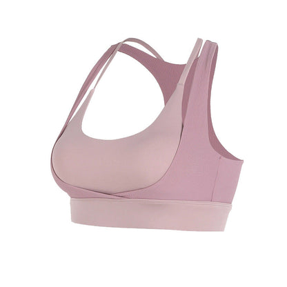 Beautiful Back Sports Underwear Women'S Shockproof Running Fitness Bra Gathered Training Ribbed Yoga Vest