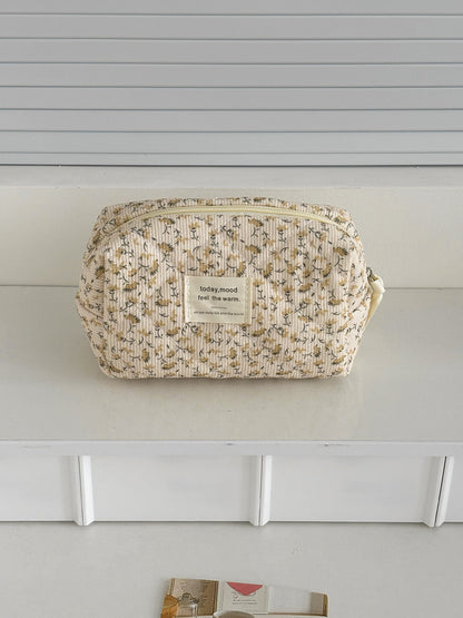 Floral Corduroy Makeup Bag Portable Large Capacity Organizer