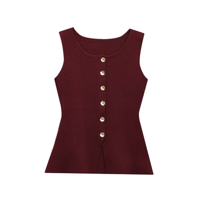 Round Neck Button Down Sleeveless Vest