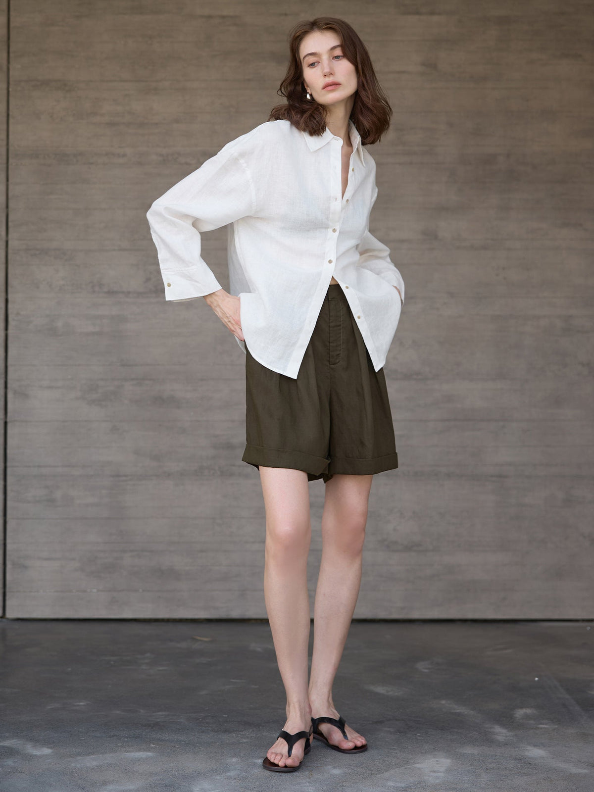 Loose Fit Solid Color Linen Shirt for Women