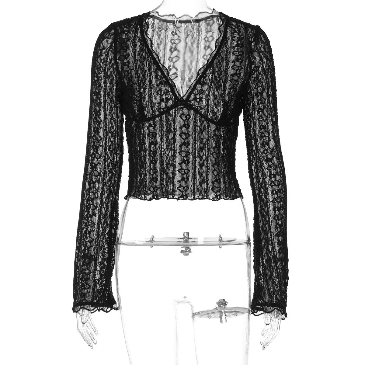 Sexy V-Neck Lace Trim Fitted Top