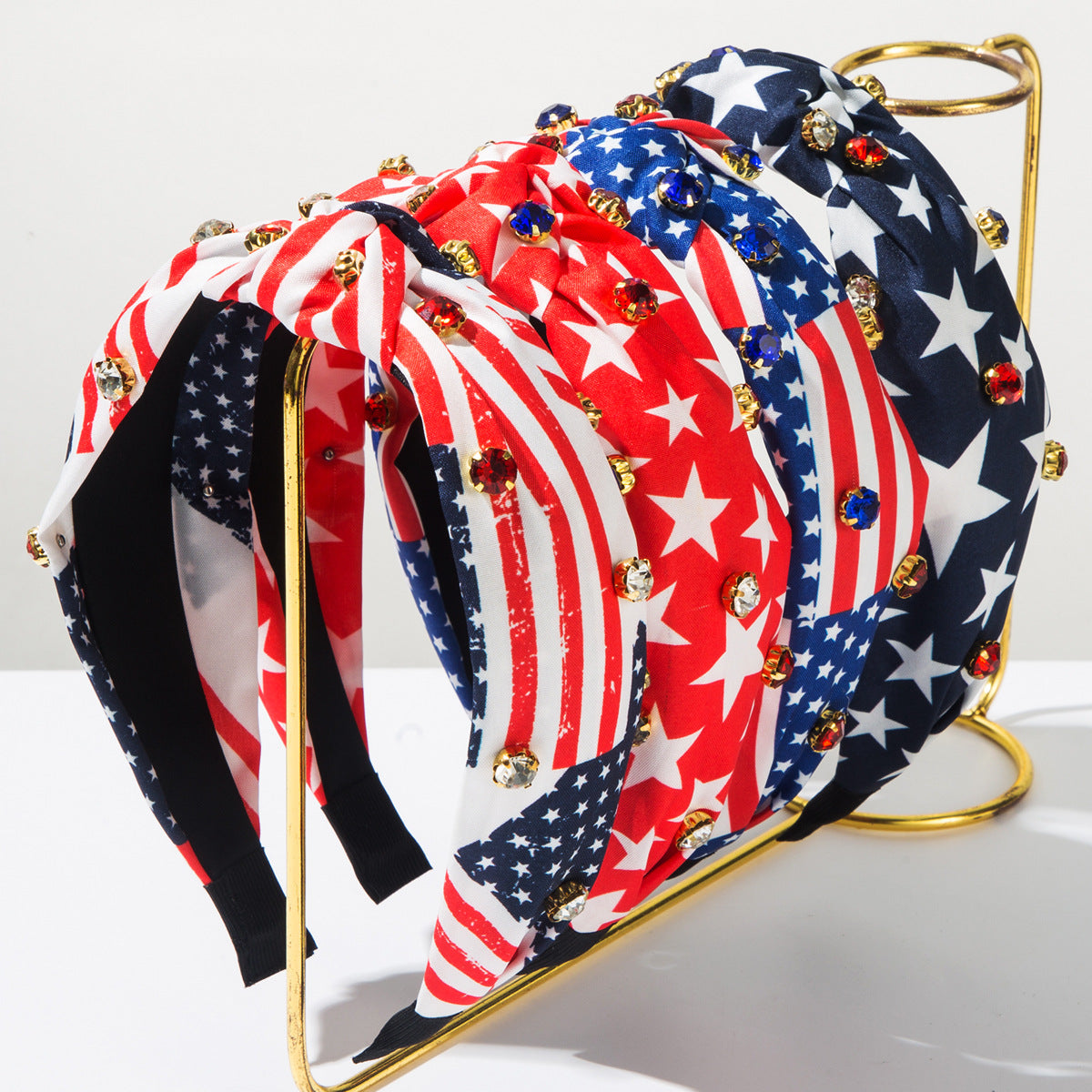 Patriotic Star Headband with Rhinestones and Stripes